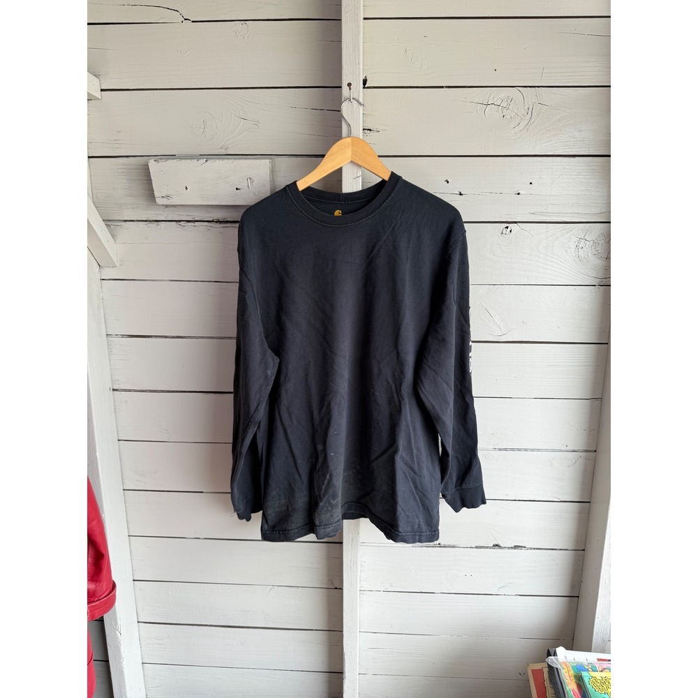 Carhartt Mens Original Fit Long Sleeve Logo Graphic T-Shirt Black Large L Faded